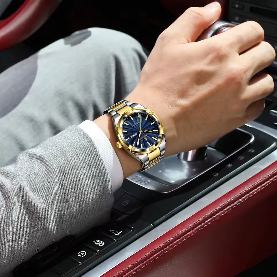 Business Men Clock Date Week Waterproof Luminous Quartz Man Wristwatch - Image 2