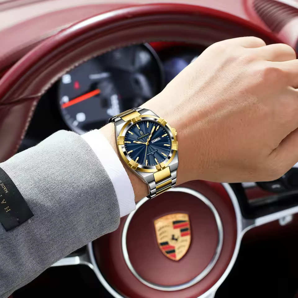 Business Men Clock Date Week Waterproof Luminous Quartz Man Wristwatch