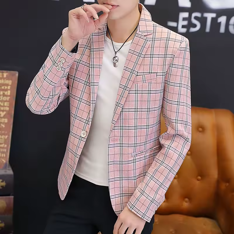 Business Style High-End Plankton Design Checkered Blazer Suit - Image 2