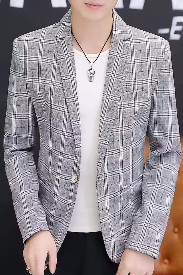 Business Style High-End Plankton Design Checkered Blazer Suit - Image 5