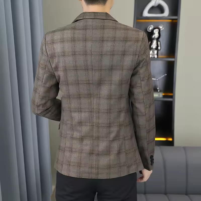 Business Style Single Breasted Checkered Slim-Fit Blazer Suit - Image 3