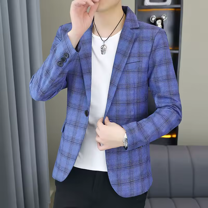 Business Style Single Breasted Checkered Slim-Fit Blazer Suit - Image 5