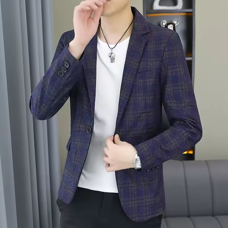 Business Style Single Breasted Checkered Slim-Fit Blazer Suit - Image 4