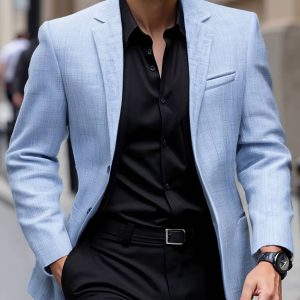 Business Style Solid Color With Notched Lapel and Single Button Closure Blazer
