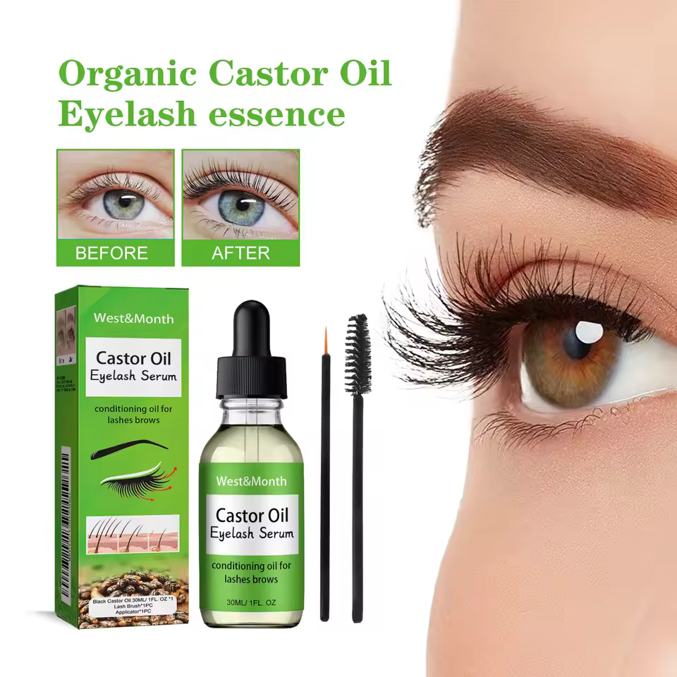 Castor Oil Eyelash Growth Serum With Brush Multipurpose Hair Eyebrow Eyelash Growth