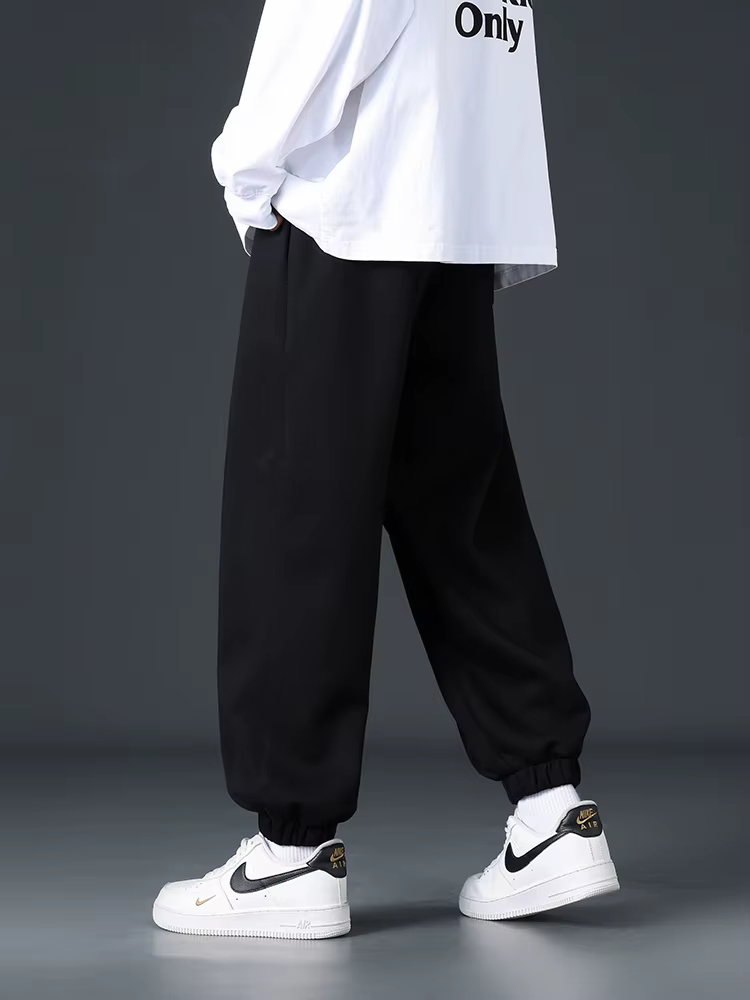 Casual Baggy Jogger String Banding Solid Color Sportswear Cotton Loose Trousers - Image 15