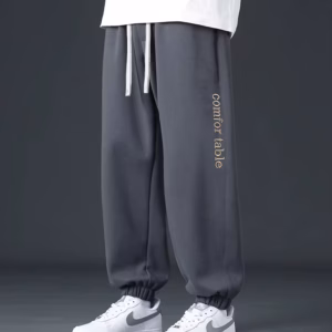 Casual Baggy Jogger String Banding Solid Color Sportswear Cotton Loose Trousers