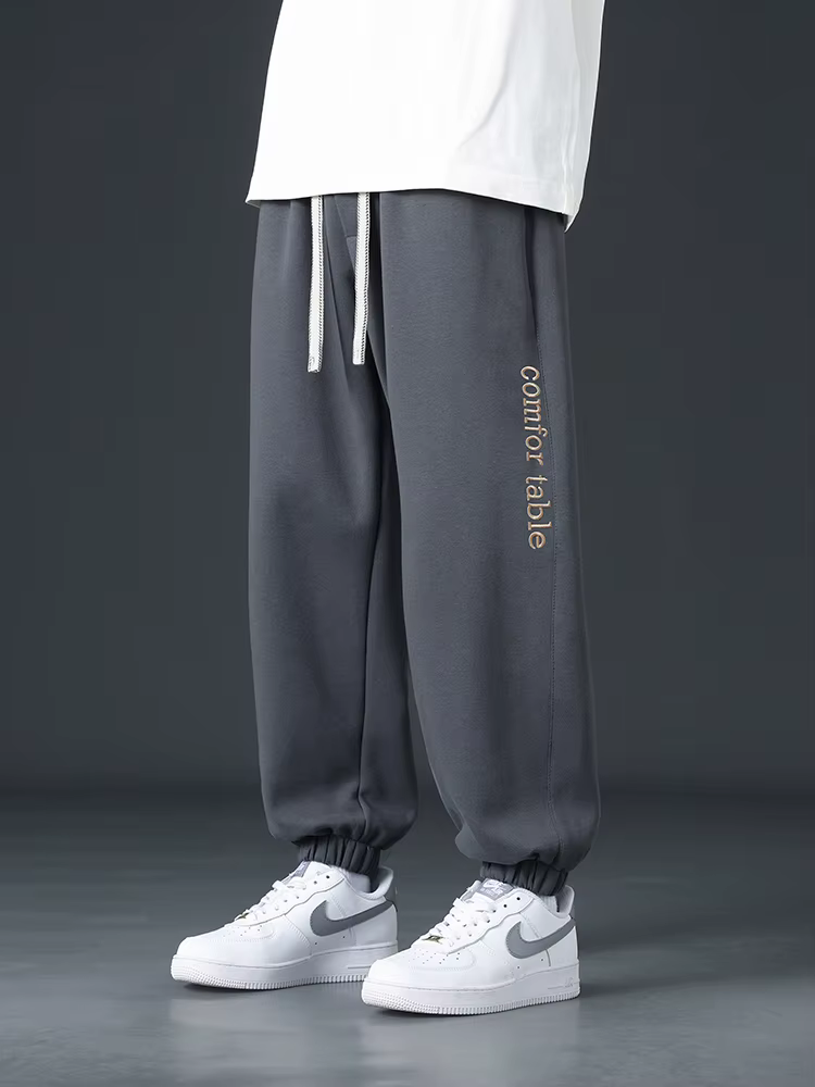 Casual Baggy Jogger String Banding Solid Color Sportswear Cotton Loose Trousers