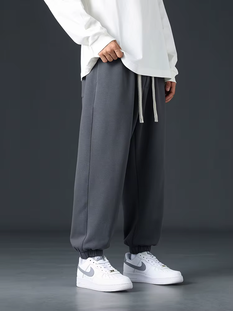 Casual Baggy Jogger String Banding Solid Color Sportswear Cotton Loose Trousers - Image 3