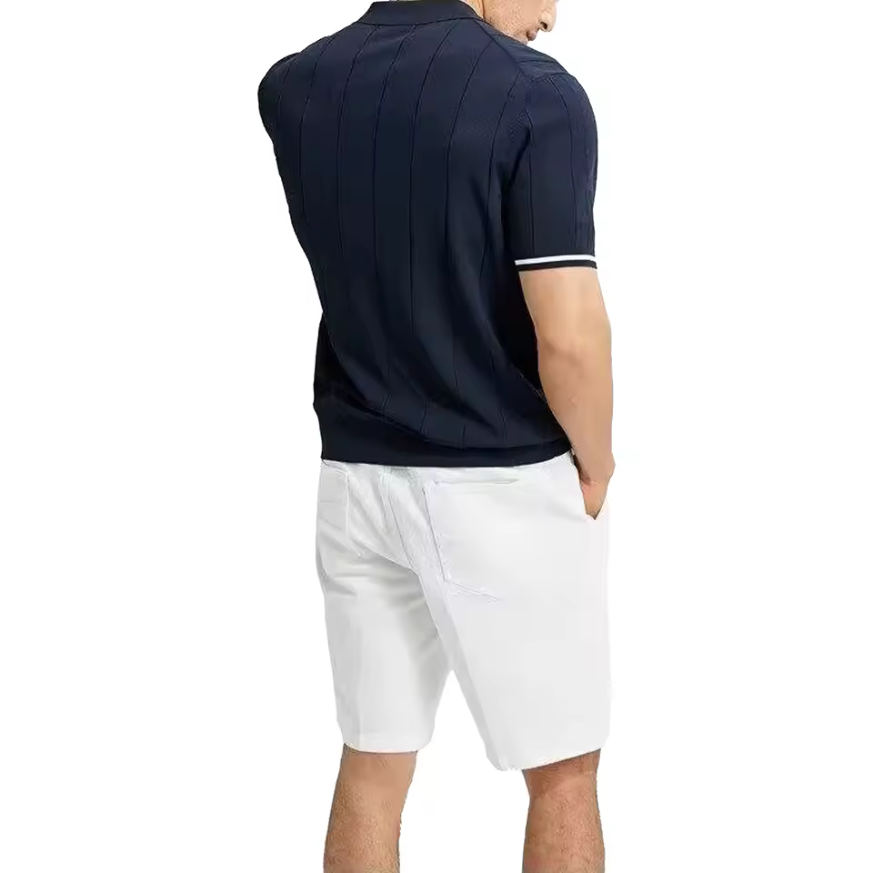 Casual Breathable and Cool Ribbed Knit Textured Polo T-Shirt - Image 3
