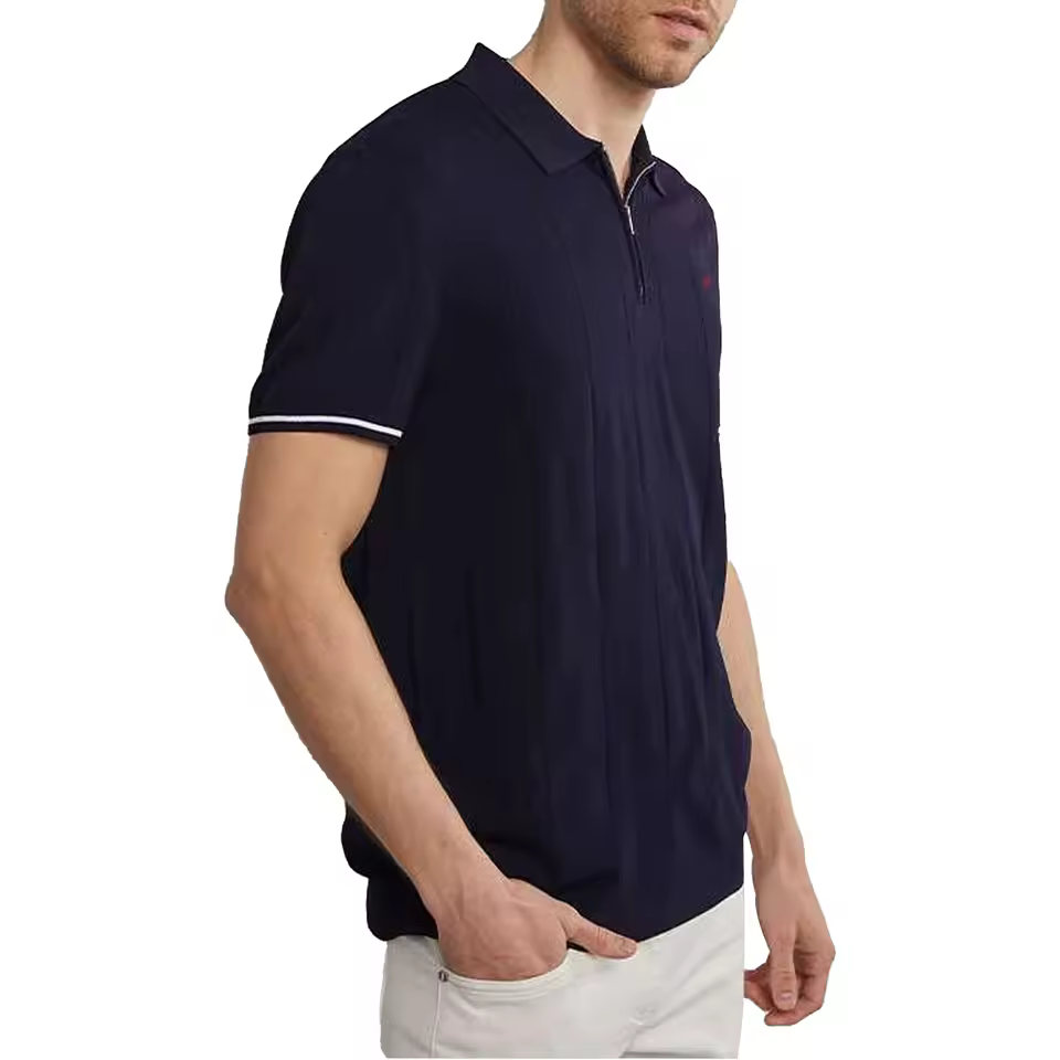 Casual Breathable and Cool Ribbed Knit Textured Polo T-Shirt - Image 2