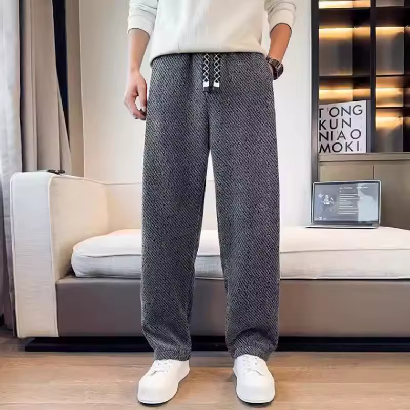 Casual Calf-Length Loose Pockets Men's Sherpa Fabric Straight Pants