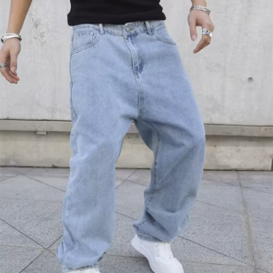 Casual Denim Trousers Solid Color Streetwear Fashion Wide Leg Pants