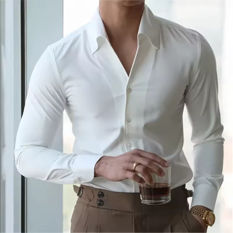 Casual Fashionable Slim-fit With A Lapel Design Men's Italian Collar Shirt
