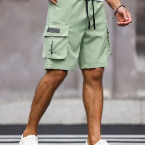 Casual Multicolor Drawstring Solid Color With Pockets Cargo Shorts