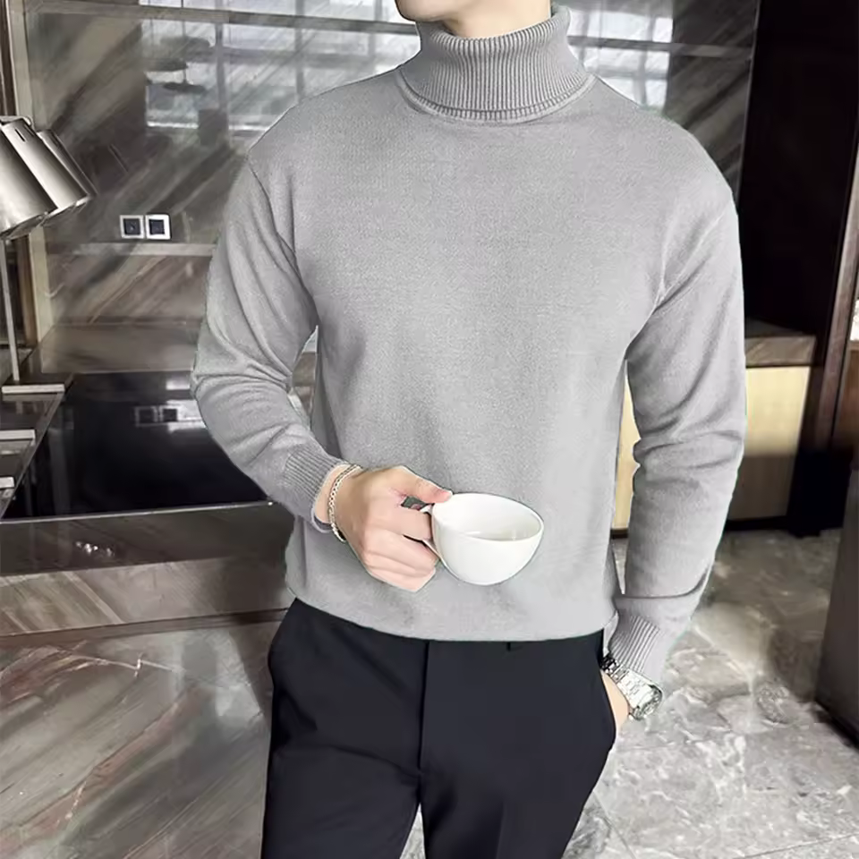 Casual Turn-Down Collar Pullovers Fleece Turtleneck Knitted Sweaters