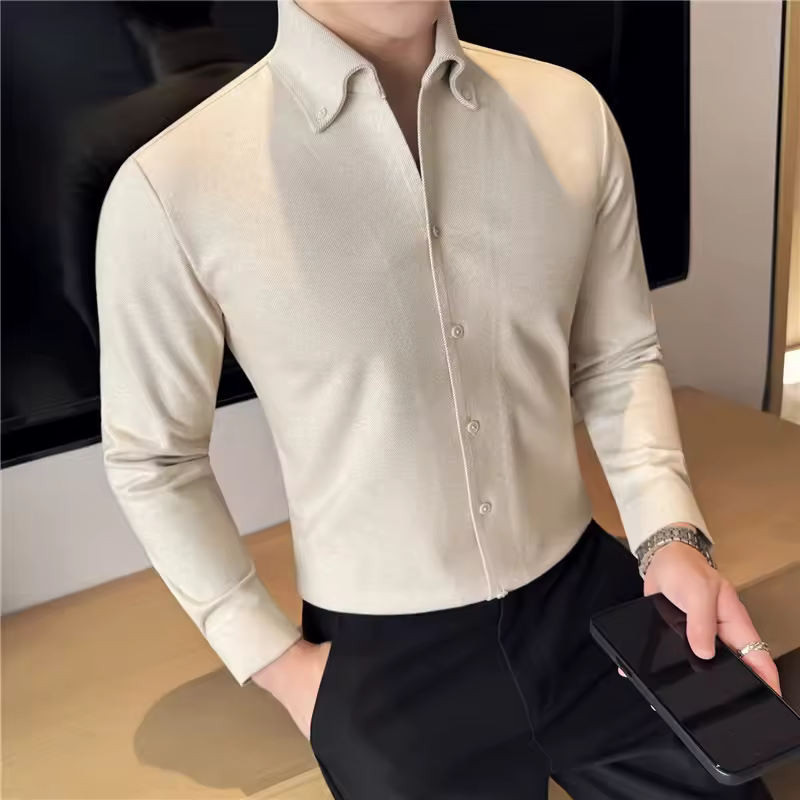 Casual Seamless V-neck High-Grade Thick Wool Business Men Shirt