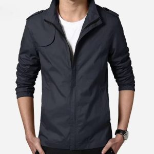 Casual Side Seam Pockets Lightweight Slim Fit Zipper Coat