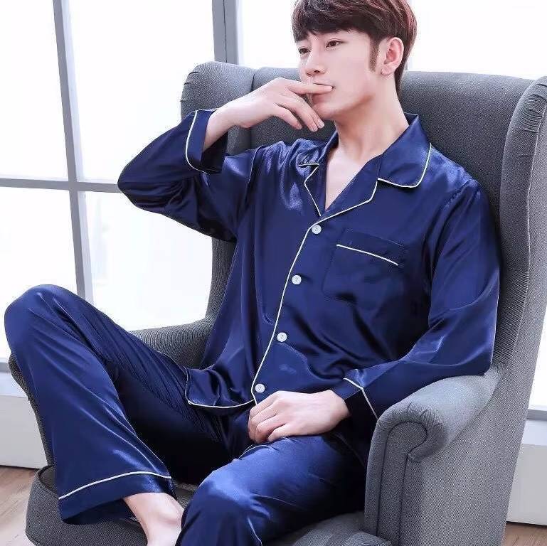 Casual Silk Satin Sleepwear Long Sleeve Shirt Pajamas 2 Piece Set - Image 4