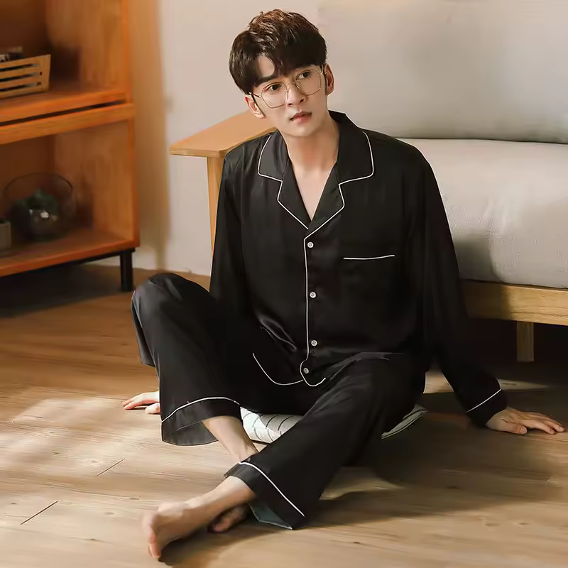 Casual Silk Satin Sleepwear Long Sleeve Shirt Pajamas 2 Piece Set - Image 3