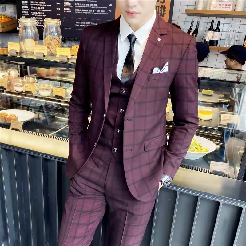 Casual Single Breasted Button Fly Slim Fit Suit Vest Trousers Three-piece Set