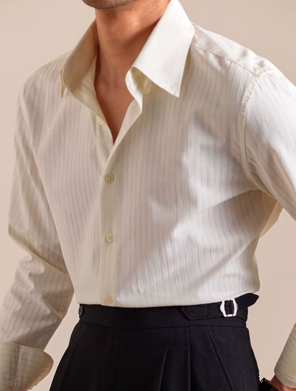 Casual Single Breasted Turn-Down Collar Cotton Stripe Long Sleeve Shirt - Image 2