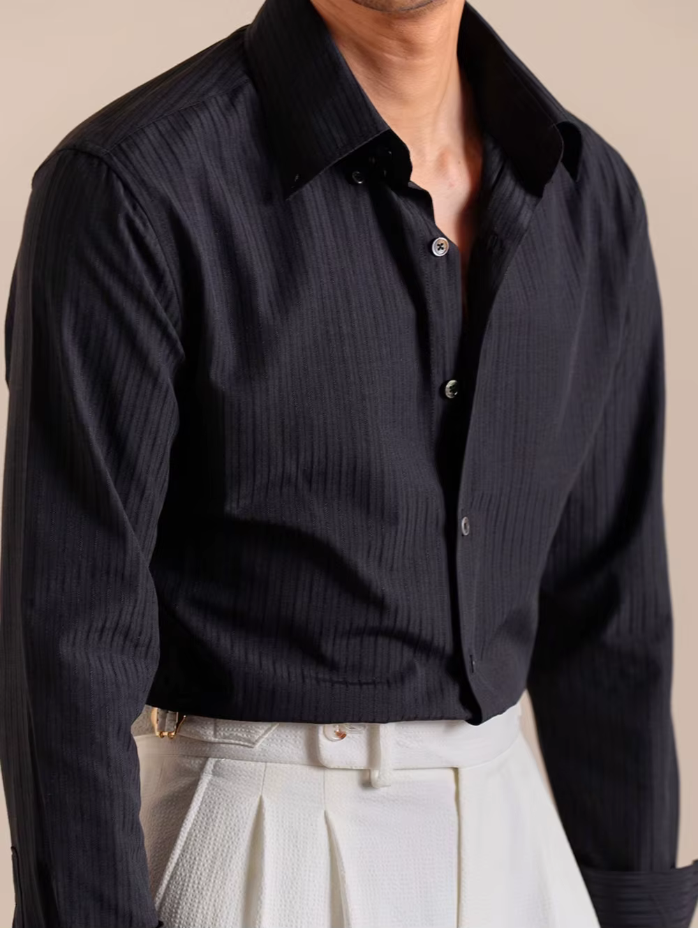 Casual Single Breasted Turn-Down Collar Cotton Stripe Long Sleeve Shirt - Image 11