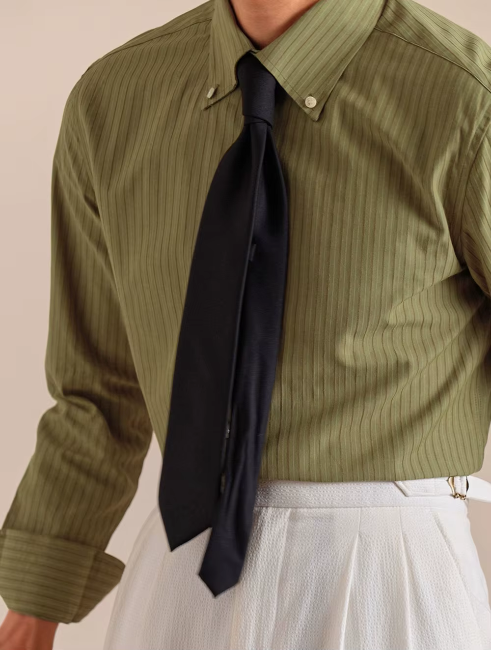 Casual Single Breasted Turn-Down Collar Cotton Stripe Long Sleeve Shirt - Image 5