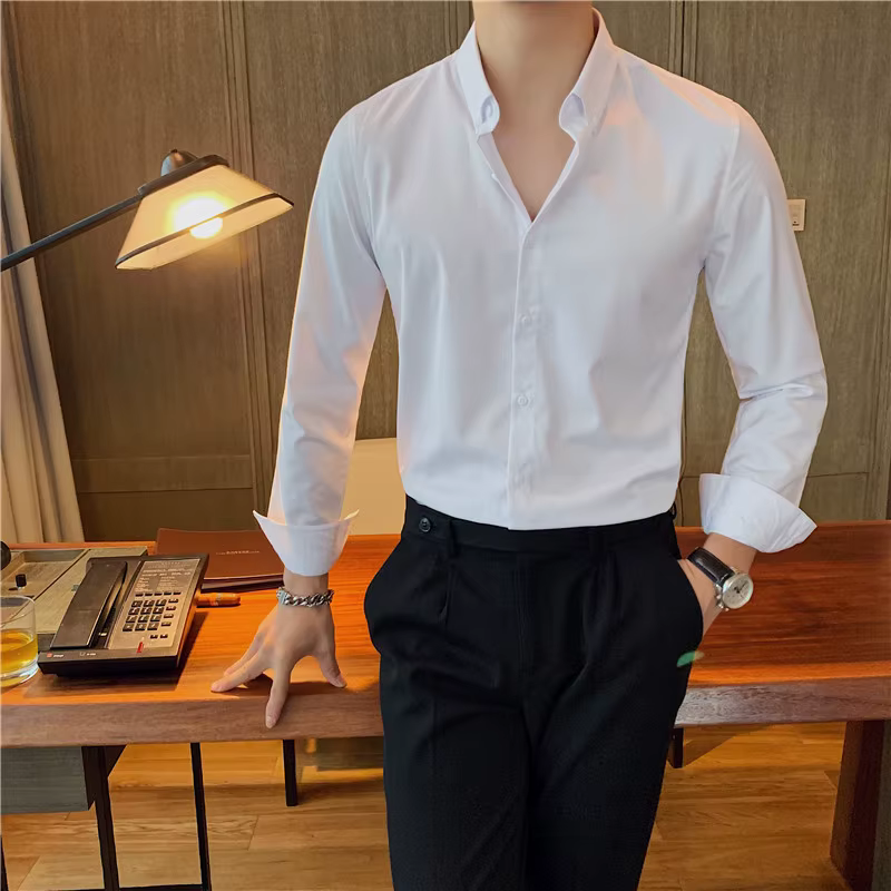 Casual Slim Fit Button-Down Office Wrinkle-Resistant Comfort Men's 4-Way Stretch Shirt - Image 11