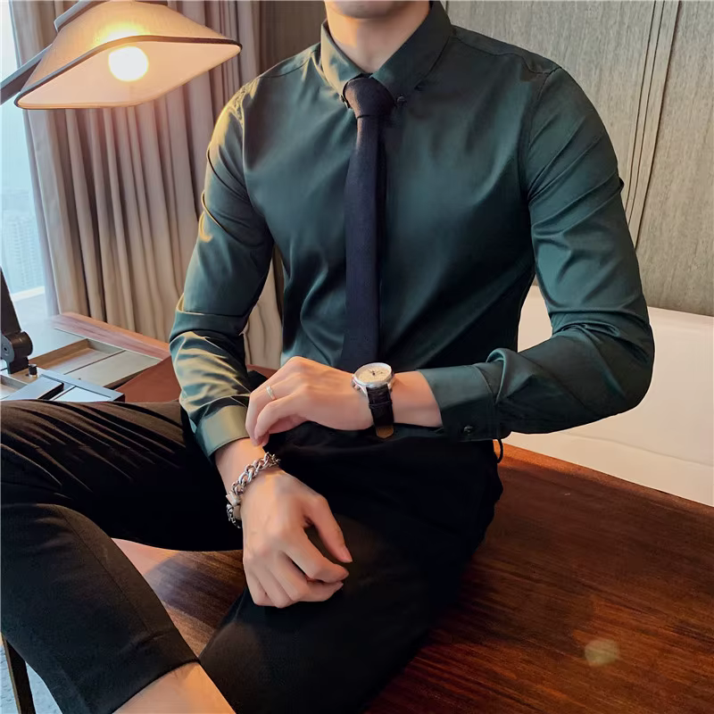 Casual Slim Fit Button-Down Office Wrinkle-Resistant Comfort Men's 4-Way Stretch Shirt