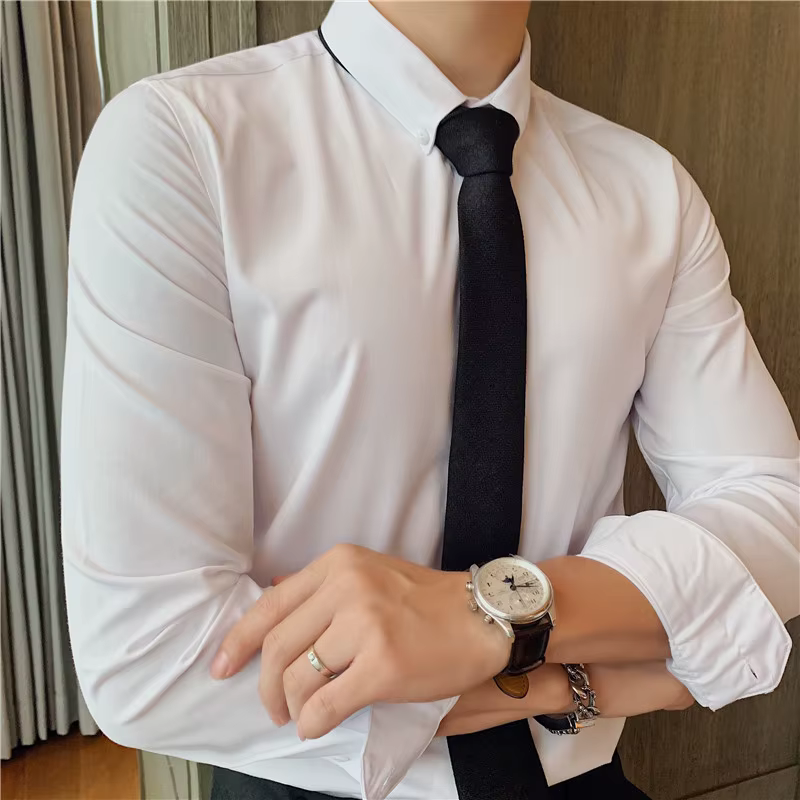 Casual Slim Fit Button-Down Office Wrinkle-Resistant Comfort Men's 4-Way Stretch Shirt - Image 14