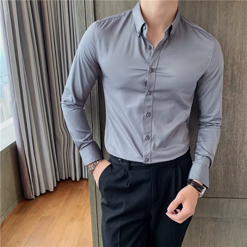Casual Slim Fit Button-Down Office Wrinkle-Resistant Comfort Men's 4-Way Stretch Shirt - Image 16