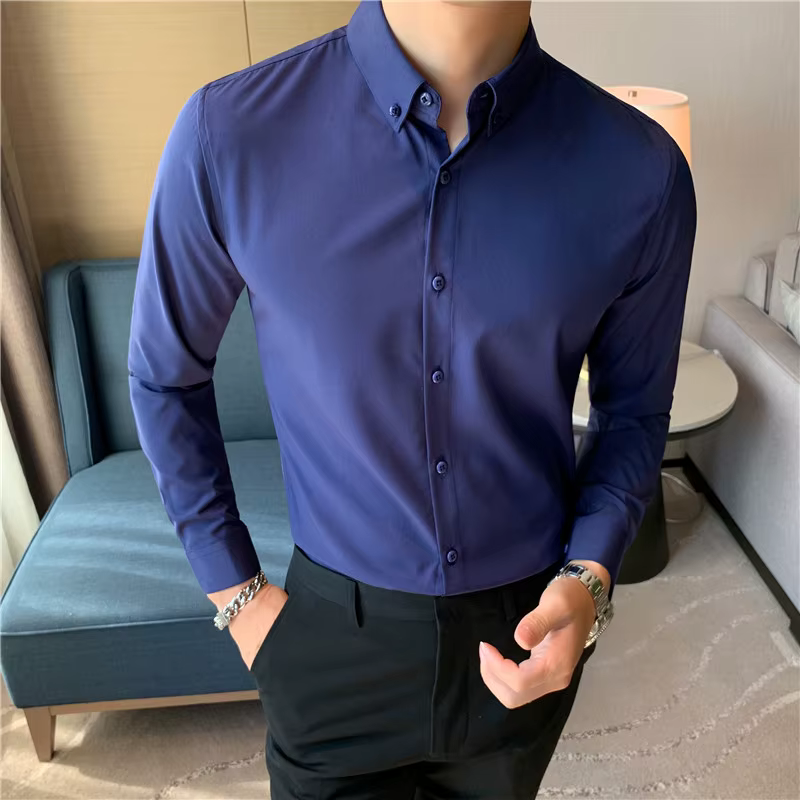 Casual Slim Fit Button-Down Office Wrinkle-Resistant Comfort Men's 4-Way Stretch Shirt - Image 18