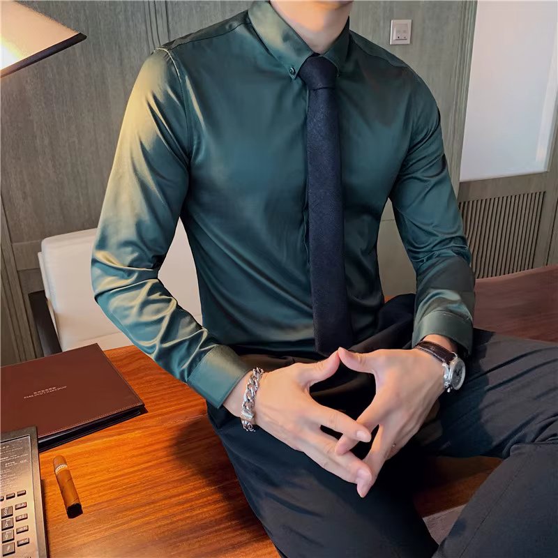 Casual Slim Fit Button-Down Office Wrinkle-Resistant Comfort Men's 4-Way Stretch Shirt - Image 2