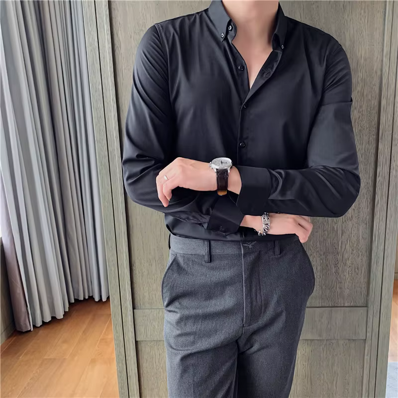 Casual Slim Fit Button-Down Office Wrinkle-Resistant Comfort Men's 4-Way Stretch Shirt - Image 21