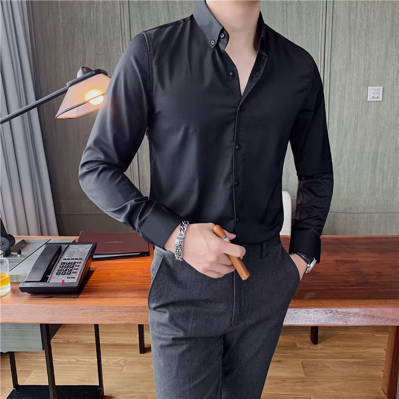 Casual Slim Fit Button-Down Office Wrinkle-Resistant Comfort Men's 4-Way Stretch Shirt - Image 22