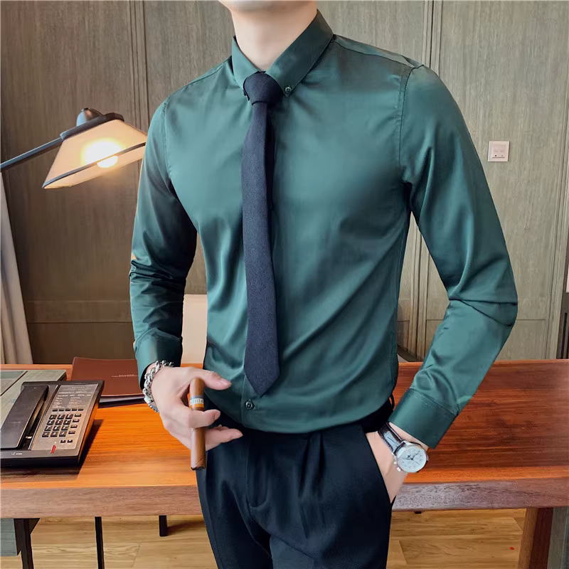 Casual Slim Fit Button-Down Office Wrinkle-Resistant Comfort Men's 4-Way Stretch Shirt - Image 3