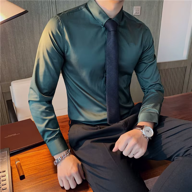 Casual Slim Fit Button-Down Office Wrinkle-Resistant Comfort Men's 4-Way Stretch Shirt - Image 4