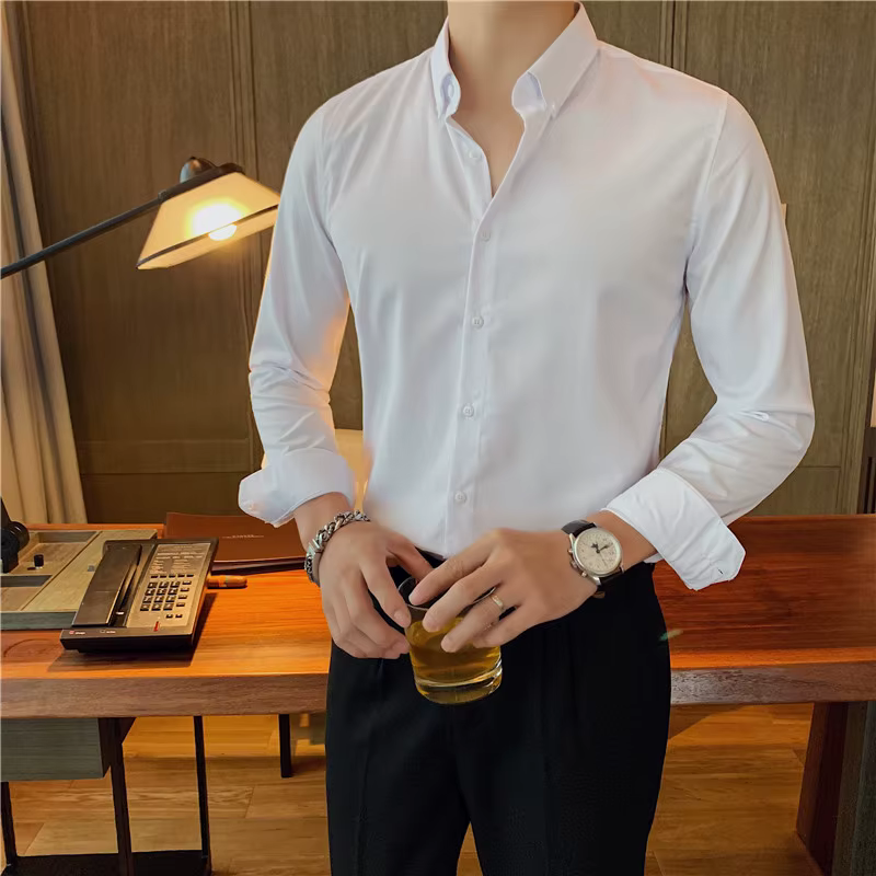 Casual Slim Fit Button-Down Office Wrinkle-Resistant Comfort Men's 4-Way Stretch Shirt - Image 9