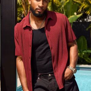 Casual Summer Plus Size Striped Jacquard Loose Collar Running Sports Shirt