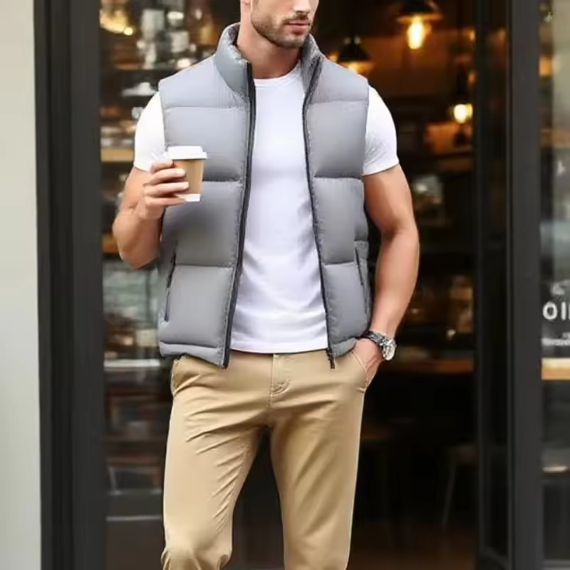 Casual Vest Warm Sleeveless Jackets Windproof Zipper Coat Stand-up Collar Waistcoat