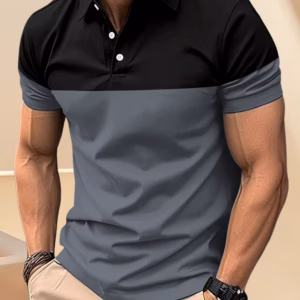 Casual With Button Lapel And Stylish Contrast Color V-Neck Polo T-Shirt
