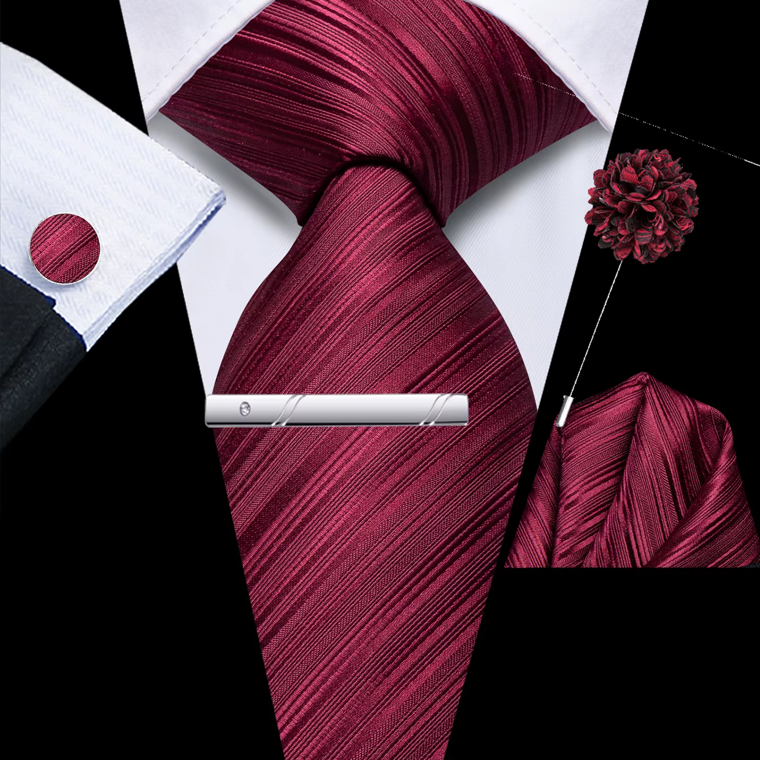 Classic Silk Luxury Handkerchief Cufflinks For Tuxedo Accessory Tie - Image 2