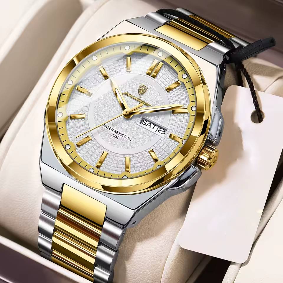 Stainless Steel Waterproof Date Week Quartz Business Men's Watches - Image 4