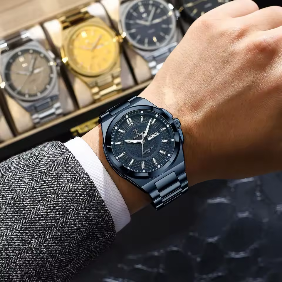 Classic Stainless Steel Waterproof Luminous Date Week Quartz Business Man Watch