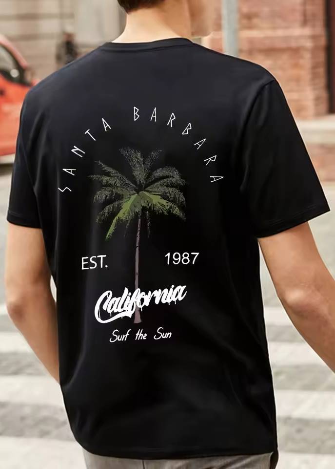 Coconut Tree Graphic Tee Short Sleeve Alphabet Design Lightweight - Image 5