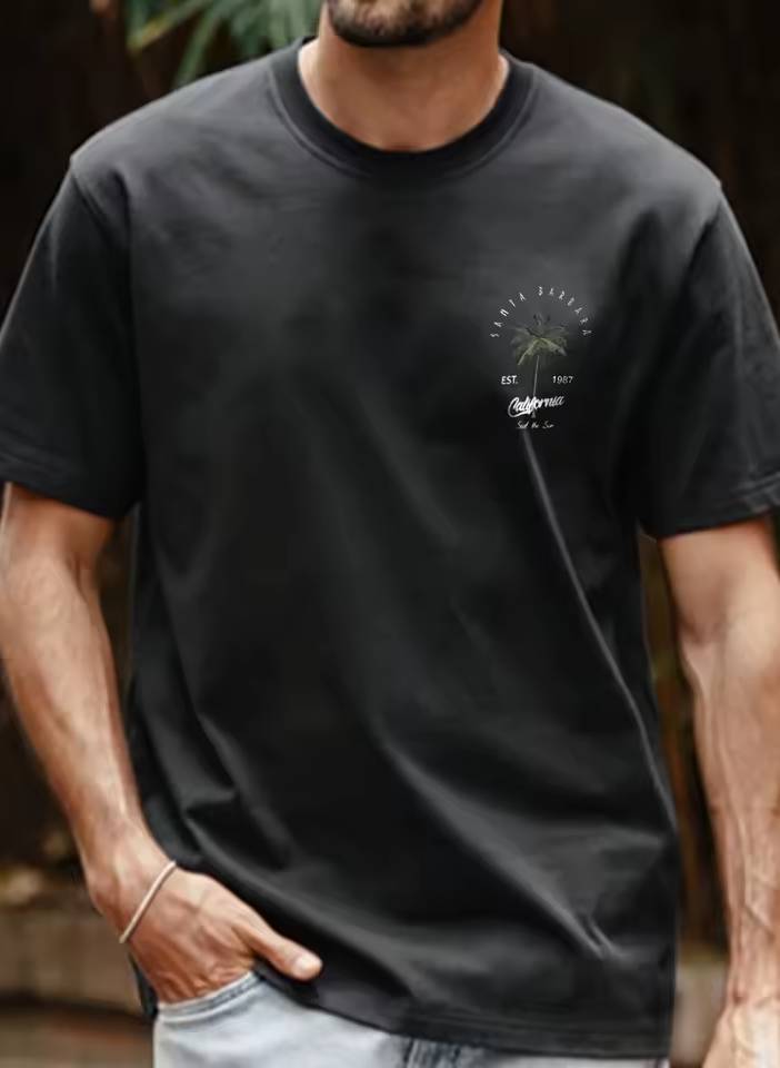 Coconut Tree Graphic Tee Short Sleeve Alphabet Design Lightweight - Image 4