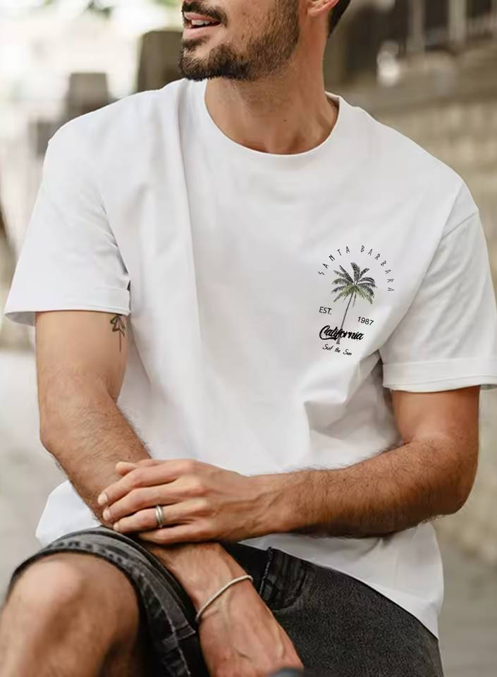 Coconut Tree Graphic Tee Short Sleeve Alphabet Design Lightweight - Image 2