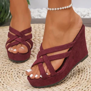 Comfort Roman Style Cross Strap Wedges Thick Sole Chunky High Heels Sandals