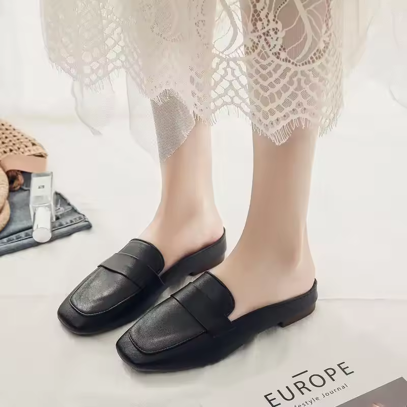 Comfy Leather Slip-on Lazy Soft Sole Flat Half Slippers